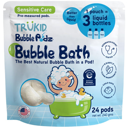 TruKid Bubble Podz Bubble Bath for Kids & Babies - NEA-Approved, Tear Free, Unscented (24 Pods)