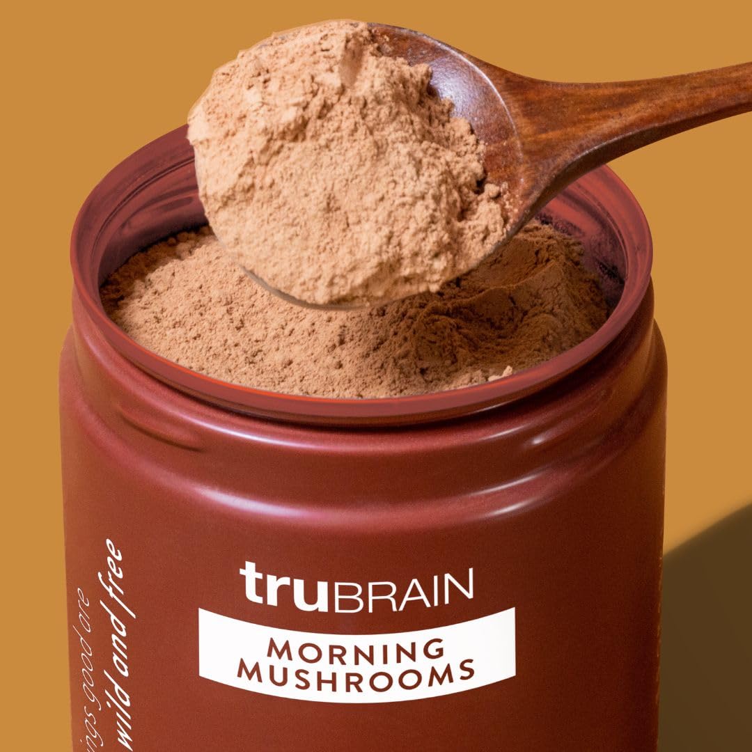 TruBrain Morning Mushrooms: Coffee Alternative with Superfoods & Adaptogens | USA-Grown Lion's Mane, Chaga, Cordyceps, Reishi