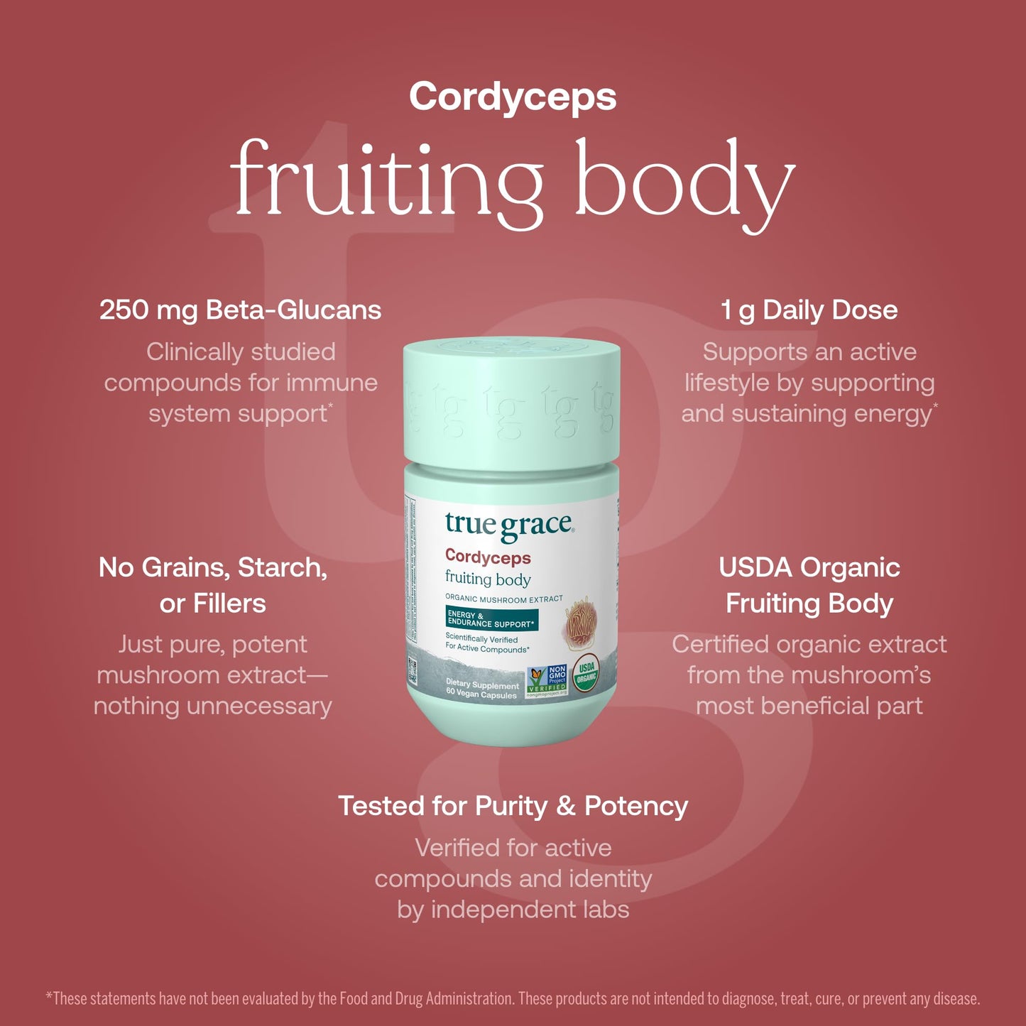 True Grace Cordyceps - Organic Mushroom Energy & Endurance (60 Capsules)