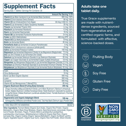True Grace Men's 40+ Multivitamin – Fermented Minerals, Organic Adaptogens & Mushrooms