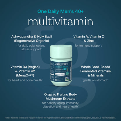 True Grace Men's 40+ Multivitamin – Fermented Minerals, Organic Adaptogens & Mushrooms