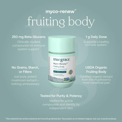 True Grace Mushroom Myco-Renew Blend - Organic Immune Support, 60 Count Capsules