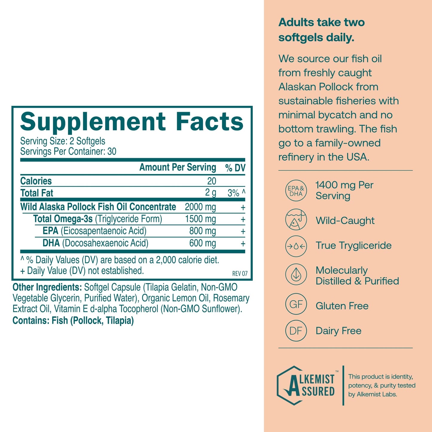 True Grace Omega-3 Fish Oil – 60 Softgels, 1400 mg EPA+DHA | Gluten Free, Organic, Soy Free