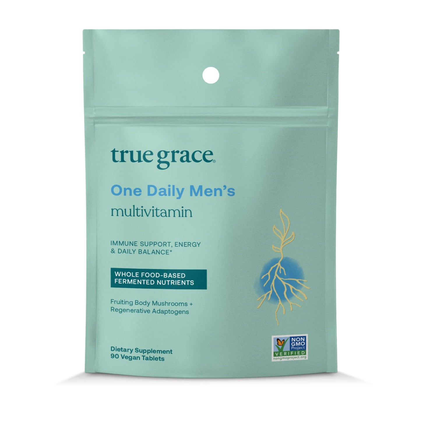 True Grace One Daily Men's Multivitamin – Fermented Minerals, Organic Mushrooms & Adaptogens (90 Vegan Tablets)