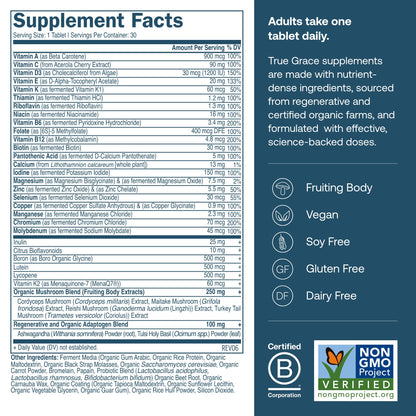 True Grace One Daily Men's Multivitamin - Fermented Minerals, Organic Adaptogens & Mushrooms