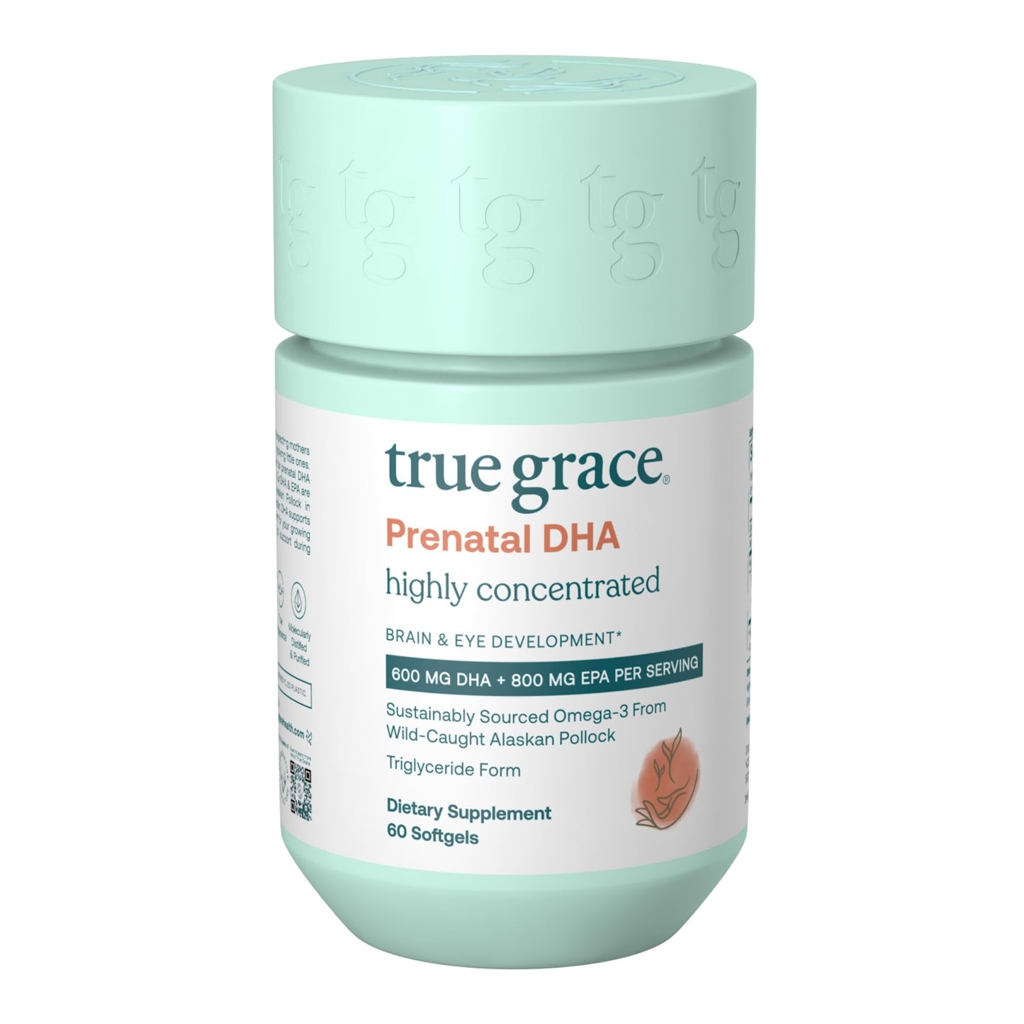 True Grace Prenatal DHA - 60 Softgels | 1400mg DHA + EPA | Pre-Conception to Lactation | Wild-Caught & Sustainably Sourced | Gluten Free