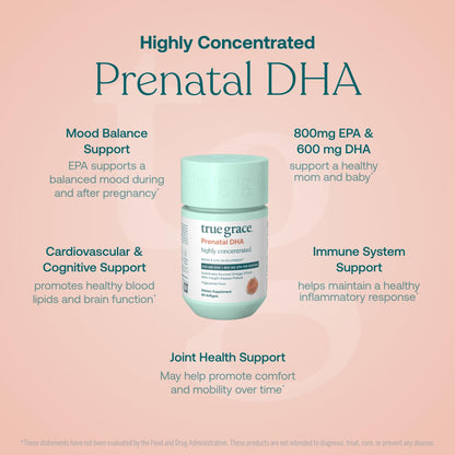 True Grace Prenatal DHA - 60 Softgels | 1400mg DHA + EPA | Pre-Conception to Lactation | Wild-Caught & Sustainably Sourced | Gluten Free