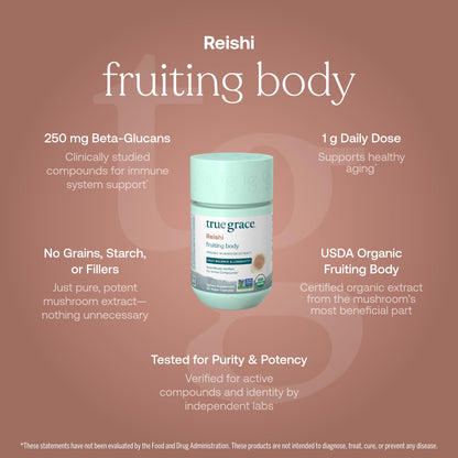 True Grace Mushroom Reishi Daily Balance & Longevity - 60 Count Capsules - Organic