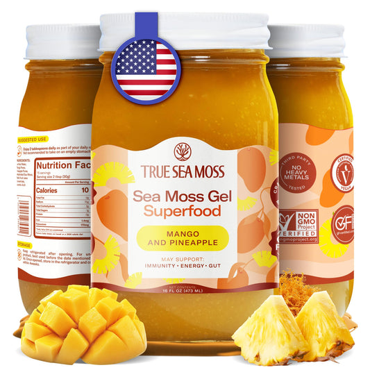 TrueSeaMoss Sea Moss Gel Mango Pineapple – Made in USA, Wildcrafted Seamoss BritishVita | Premium UK Vitamins & Wellness Supplements