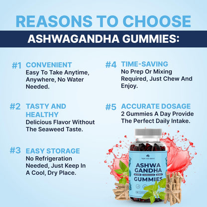 TrueSeaMoss Sea Moss Gummies with Ashwagandha – 1200mg/Serving, Vegan, Non-GMO, Made in USA, 60 Gummies