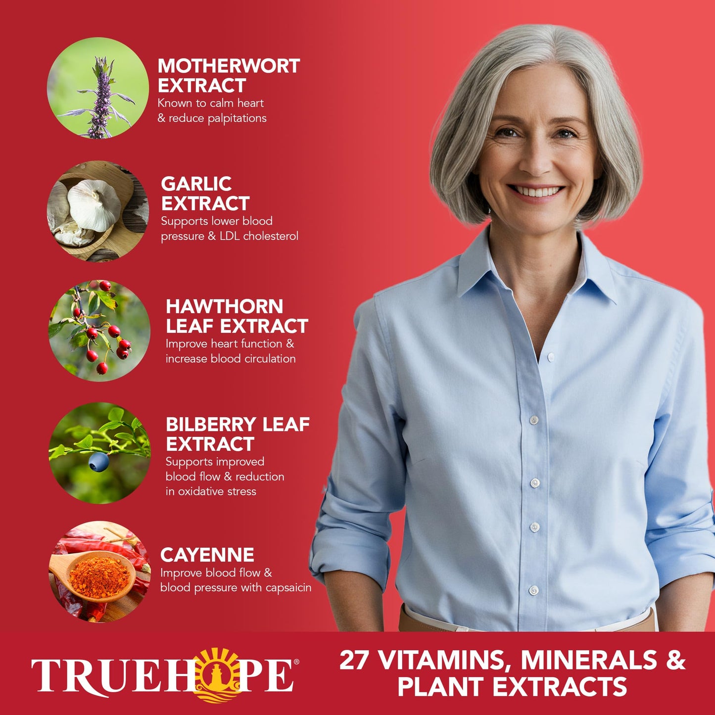Truehope 27-in-1 Ultimate Heart Health Supplement | Blood Pressure, Circulation, Heart Function Support | Potency You Can Feel Day 1 | Hawthorn, Motherwort, Inositol, Mistletoe | + Advanced Chelation