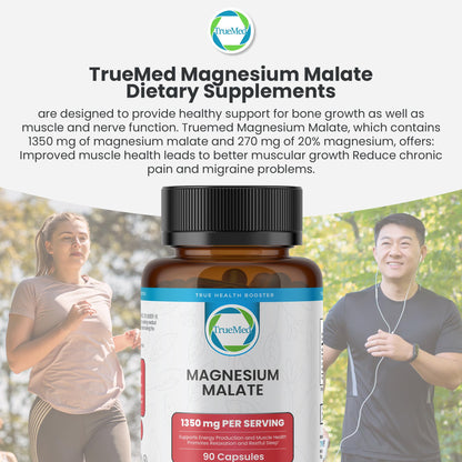 TrueMed Magnesium Malate 1350 mg – 90 Capsules | High Bioavailability, Muscle Function