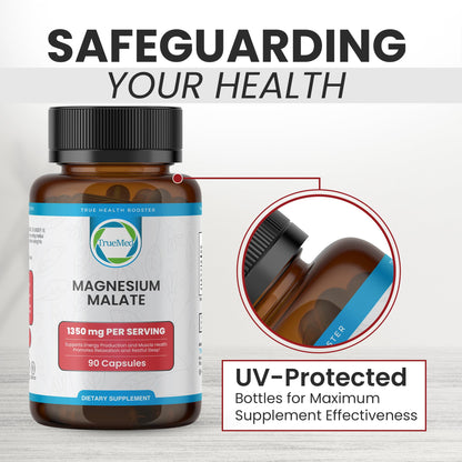 TrueMed Magnesium Malate 1350 mg – 90 Capsules | High Bioavailability, Muscle Function