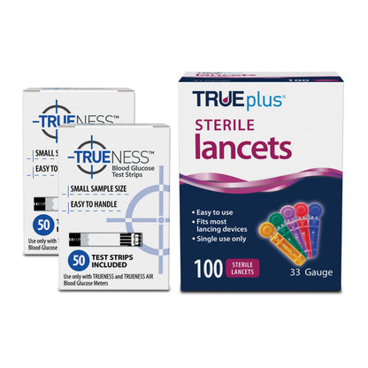 TRUENESS Blood Glucose Test Strips 100ct + 100 Lancets – Compatible with TRUENESS Meters