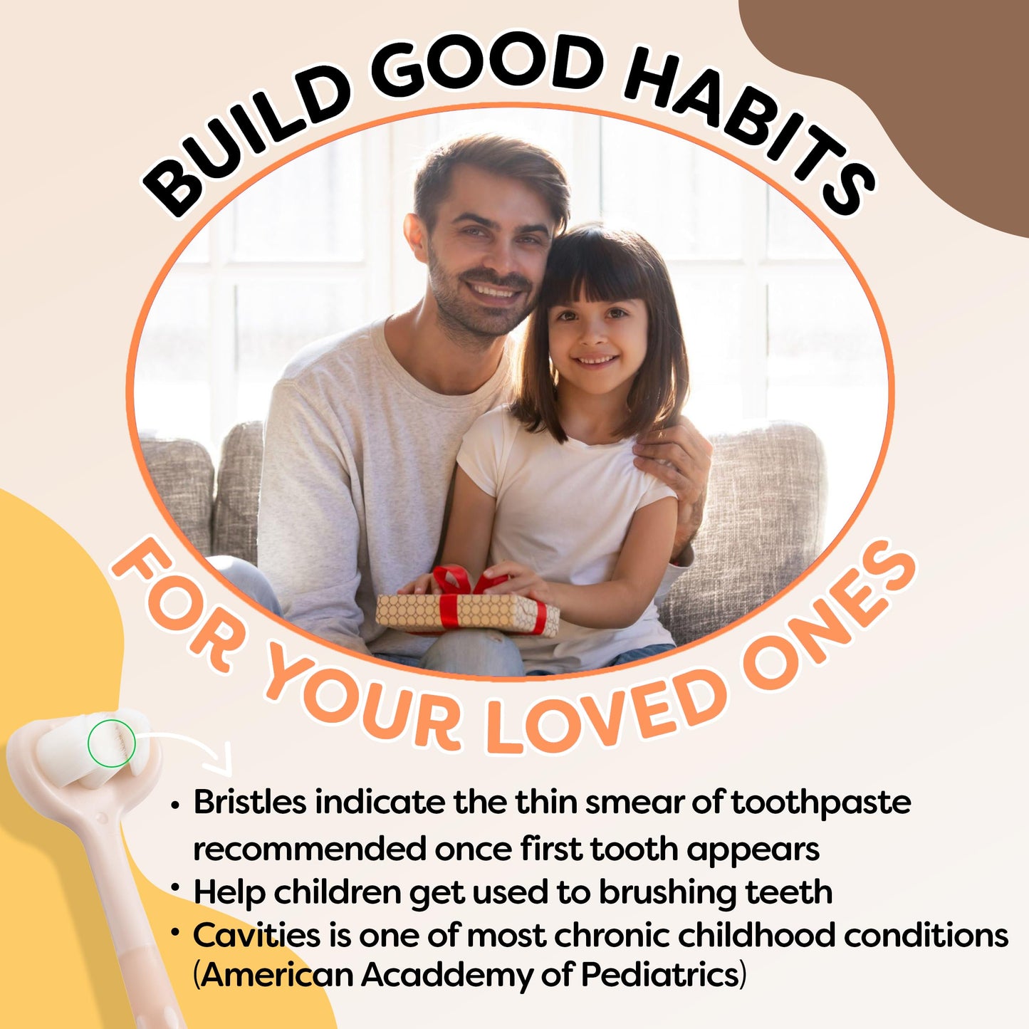 Trueocity Baby Toothbrush 6-12m, 1-2y & 2-4y | Extra Soft, 3-Sided Toothhugger (Apricot)