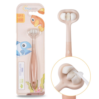 Trueocity Baby Toothbrush 6-12m, 1-2y & 2-4y | Extra Soft, 3-Sided Toothhugger (Apricot)