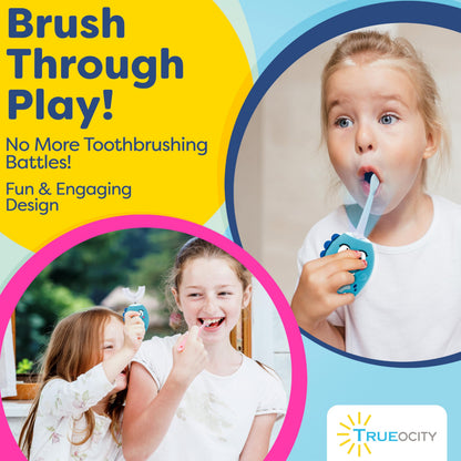 Trueocity Kids U-Shape Electric Toothbrush - 360° Silicone U-Shaped Head for Ages 2–7 (Blue) | Dinosaur Design