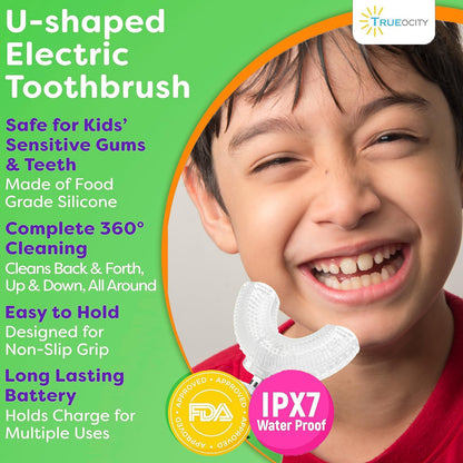 Trueocity Kids U Shape Electric Toothbrush 360-Degree Silicone U-Head (Ages 2-7)