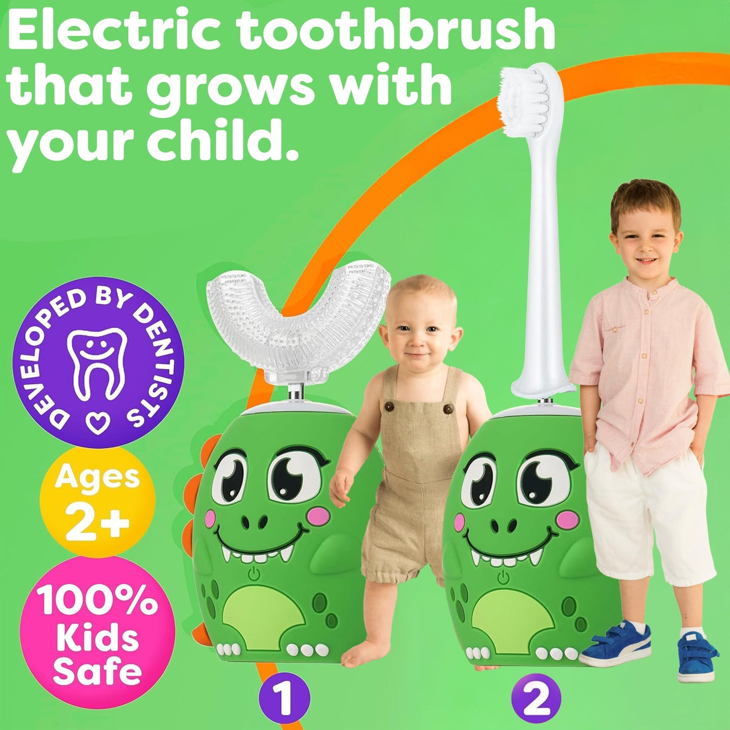 Trueocity Kids U Shape Electric Toothbrush 360-Degree Silicone U-Head (Ages 2-7)