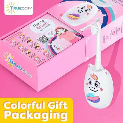 Trueocity Kids U-Shape Auto Electric Toothbrush – 360° Silicone Head, Unicorn Pink (Ages 2–7)
