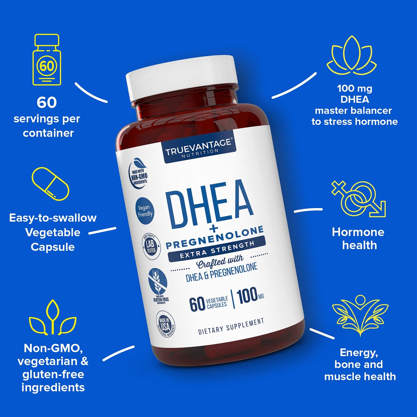 Truevantage Nutrition DHEA 100mg + Pregnenolone 60mg – Hormone Balance & Energy (Veggie Capsules)