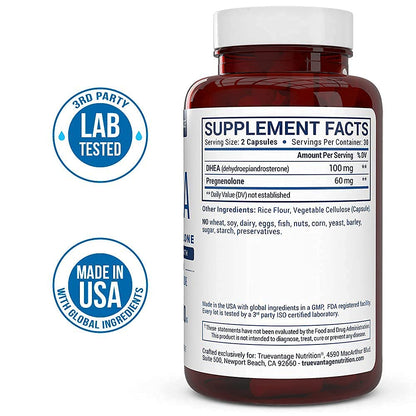 Truevantage Nutrition DHEA 100mg + Pregnenolone 60mg – Hormone Balance & Energy (Veggie Capsules)