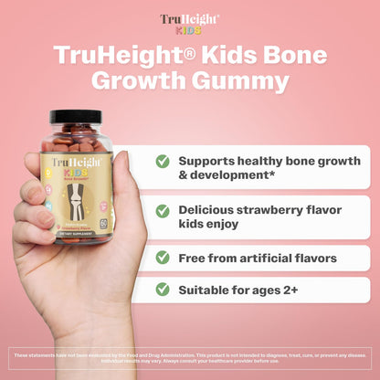 TruHeight Kids Bone Growth Gummies - Strawberry, 2+ | D3, K2, Calcium