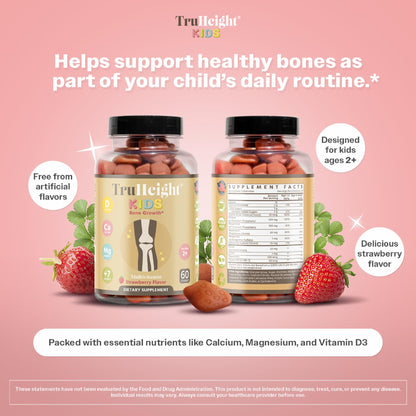 TruHeight Kids Bone Growth Gummies - Strawberry, 2+ | D3, K2, Calcium