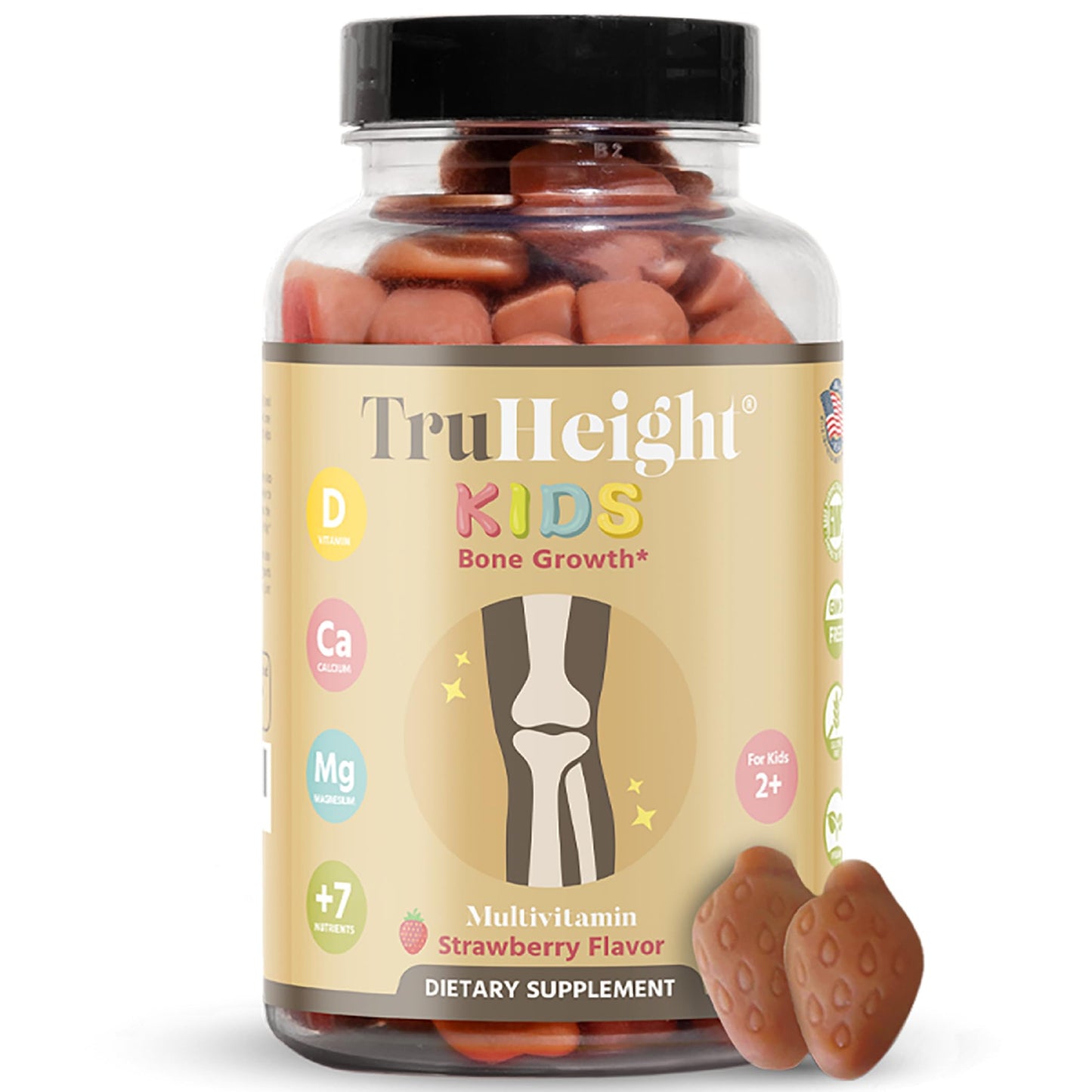 TruHeight Kids Bone Growth Gummies - Strawberry, 2+ | D3, K2, Calcium