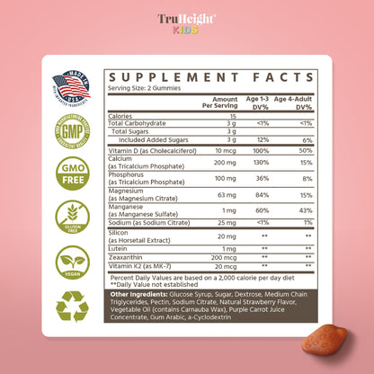 TruHeight Kids Bone Growth Gummies - Strawberry, 2+ | D3, K2, Calcium