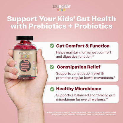 TruHeight Kids Prebiotic & Probiotic Gummies - Strawberry Flavor 2+