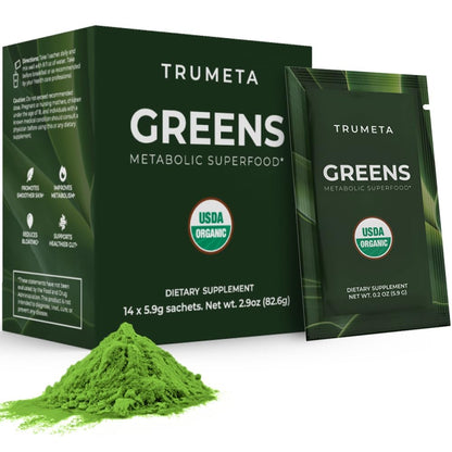 TRUMETA Greens Powder Travel Packs - 14 Servings for Memory & Digestion | Organic, Vegan & Non-GMO