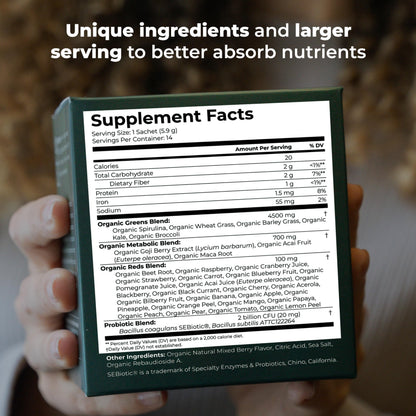 TRUMETA Greens Powder Travel Packs - 14 Servings for Memory & Digestion | Organic, Vegan & Non-GMO