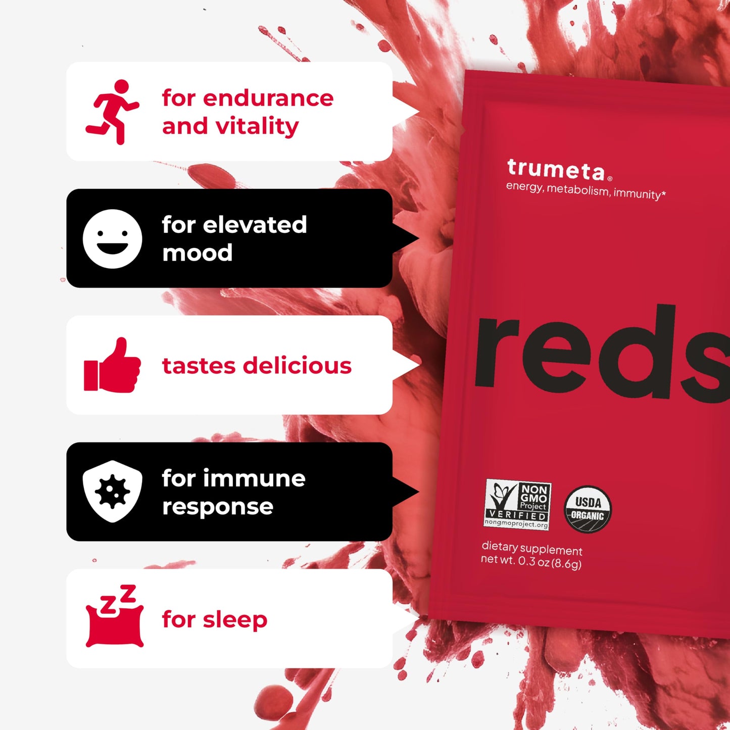 TRUMETA Superfood Reds Powder Packs – Immune Support & Memory