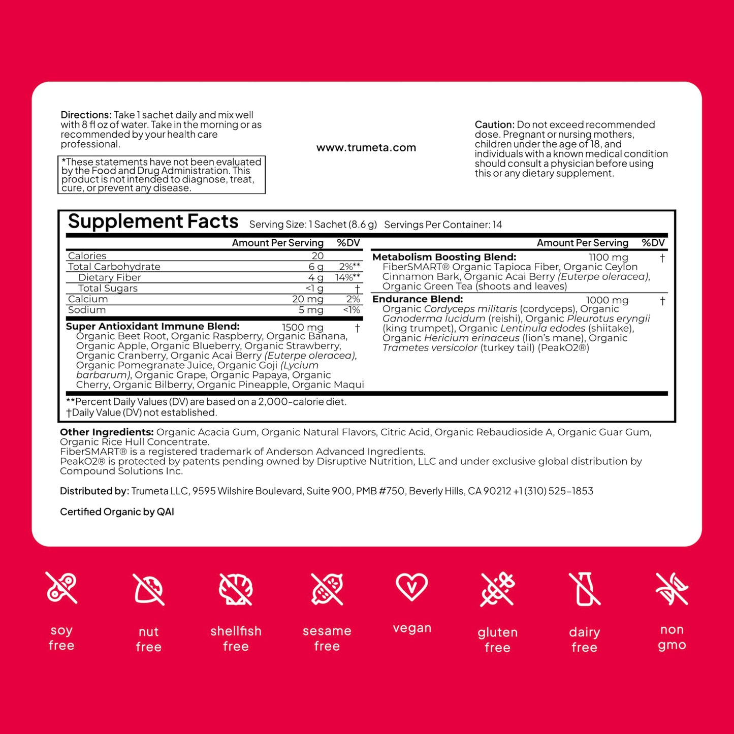 TRUMETA Superfood Reds Powder Packs – Immune Support & Memory