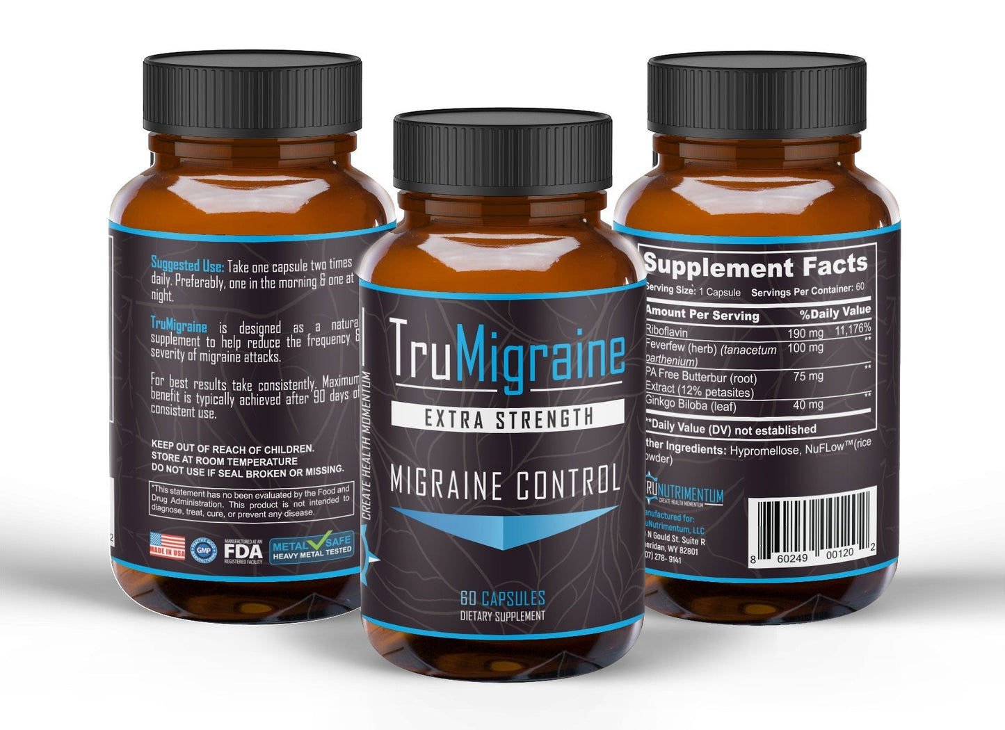 TruMigraine Relief & Prevention – All Natural Migraine Supplements (60 Veggie Capsules)