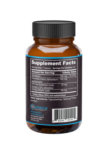 TruMigraine Relief & Prevention – All Natural Migraine Supplements (60 Veggie Capsules)