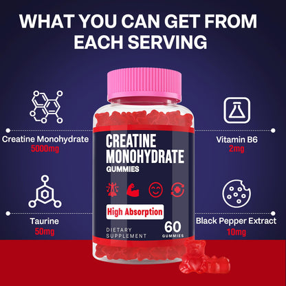 Trupretty Creatine Monohydrate Gummies – Vegan Organic, Taurine & B6, 2 Bottles