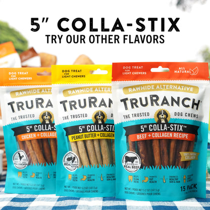 TRURANCH Collagen Sticks - 5-Inch Dog Treats, Rawhide Alternative, Beef, 3 Bags (45 Count)