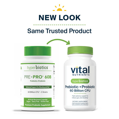 Hyperbiotics Vital Nutrients Prebiotic and Probiotic for Women and Men | 60 Billion CFU | Pre and Probiotics Supports Digestive Health, Constipation, Diarrhea, Gas & Bloating | 60 Vegan Capsules