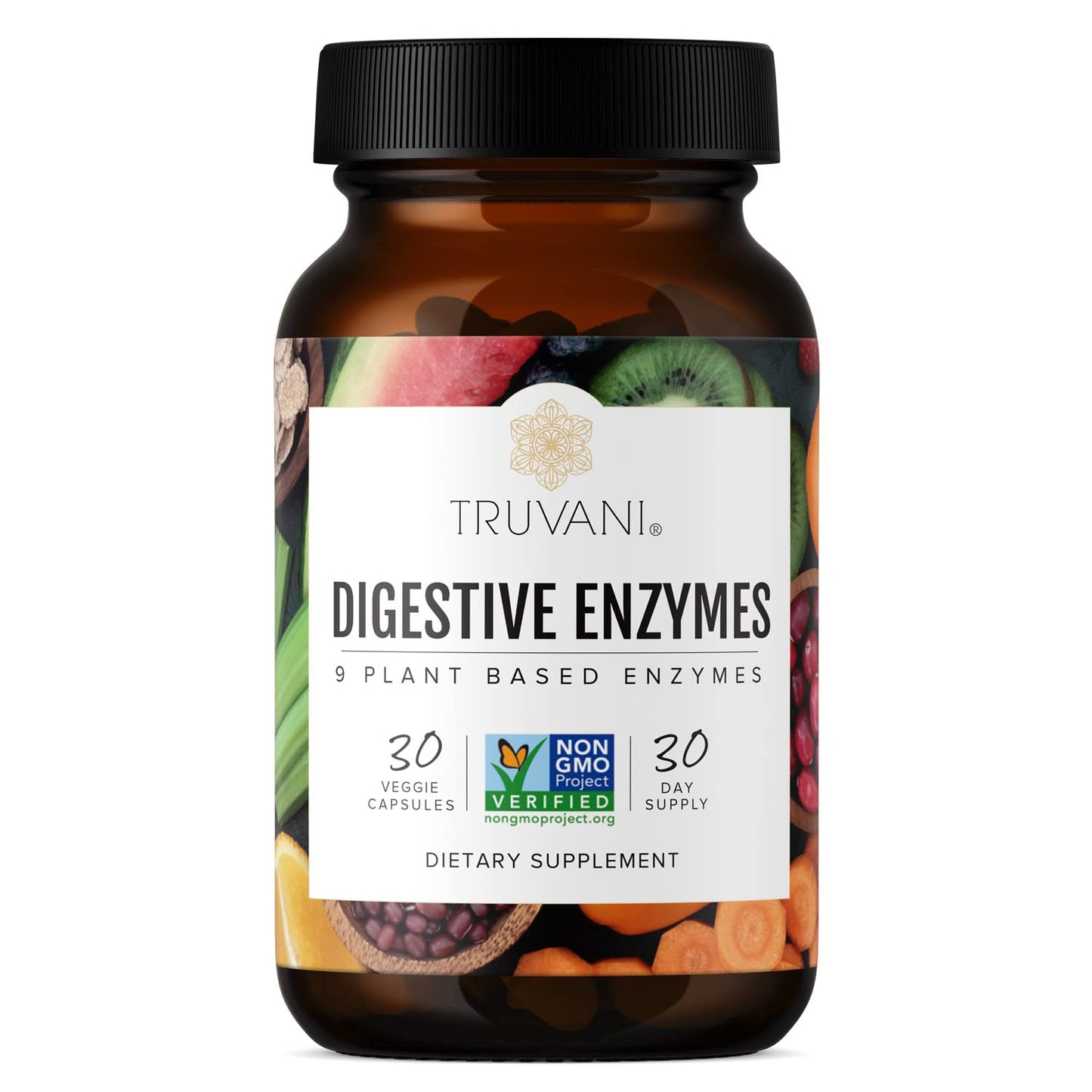 Truvani Digestive Enzymes – 9 Enzyme Blend for Digestive Support | Non-GMO Capsules | 30 Day Supply