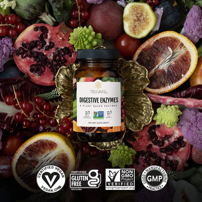 Truvani Digestive Enzymes – 9 Enzyme Blend for Digestive Support | Non-GMO Capsules | 30 Day Supply