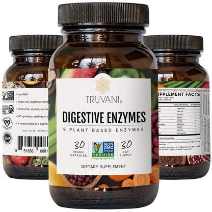 Truvani Digestive Enzymes – 9 Enzyme Blend for Digestive Support | Non-GMO Capsules | 30 Day Supply