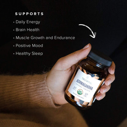 Truvani Organic Ashwagandha | Daily Energy, Mood, Brain Health & Sleep Support | 30 Day Non-GMO