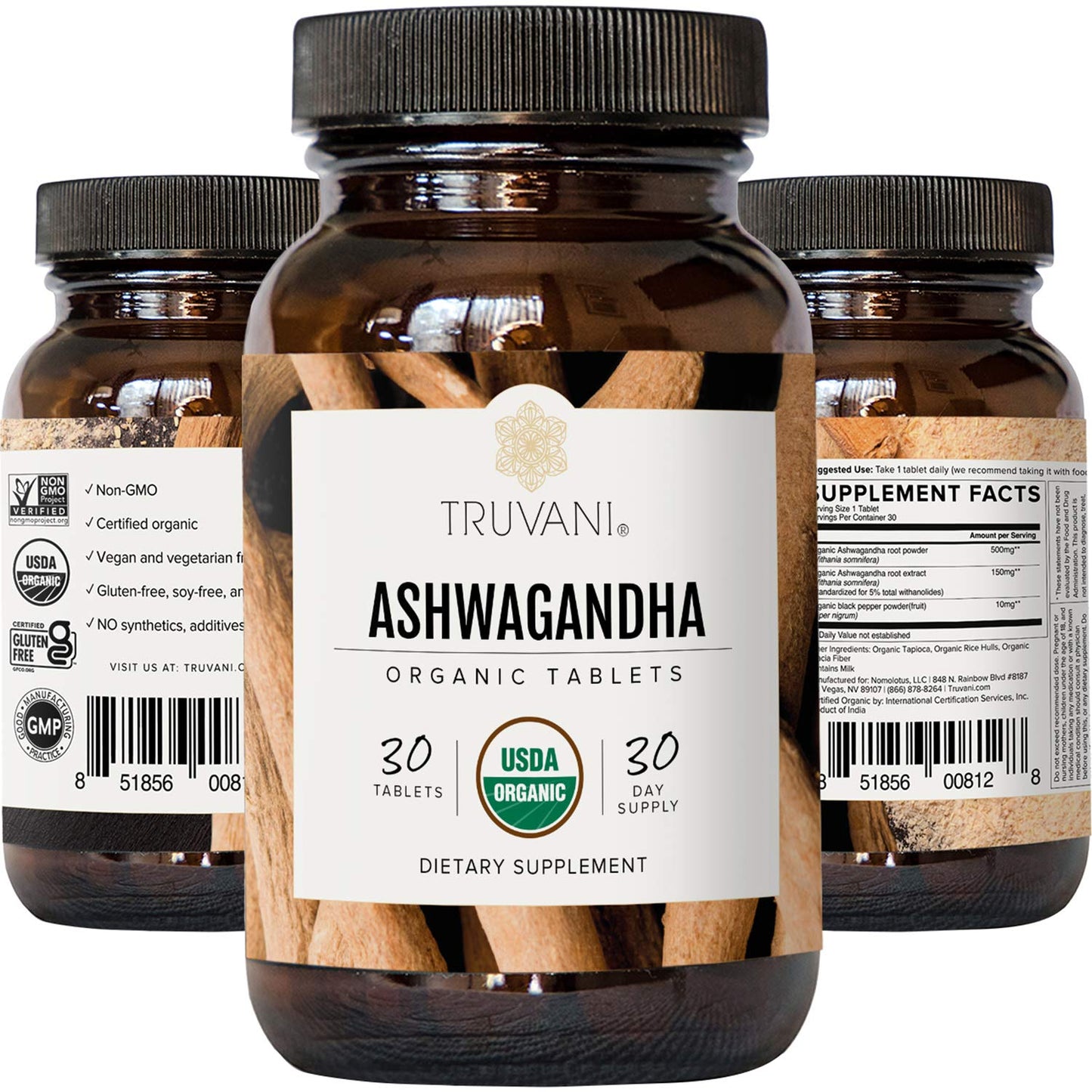 Truvani Organic Ashwagandha | Daily Energy, Mood, Brain Health & Sleep Support | 30 Day Non-GMO