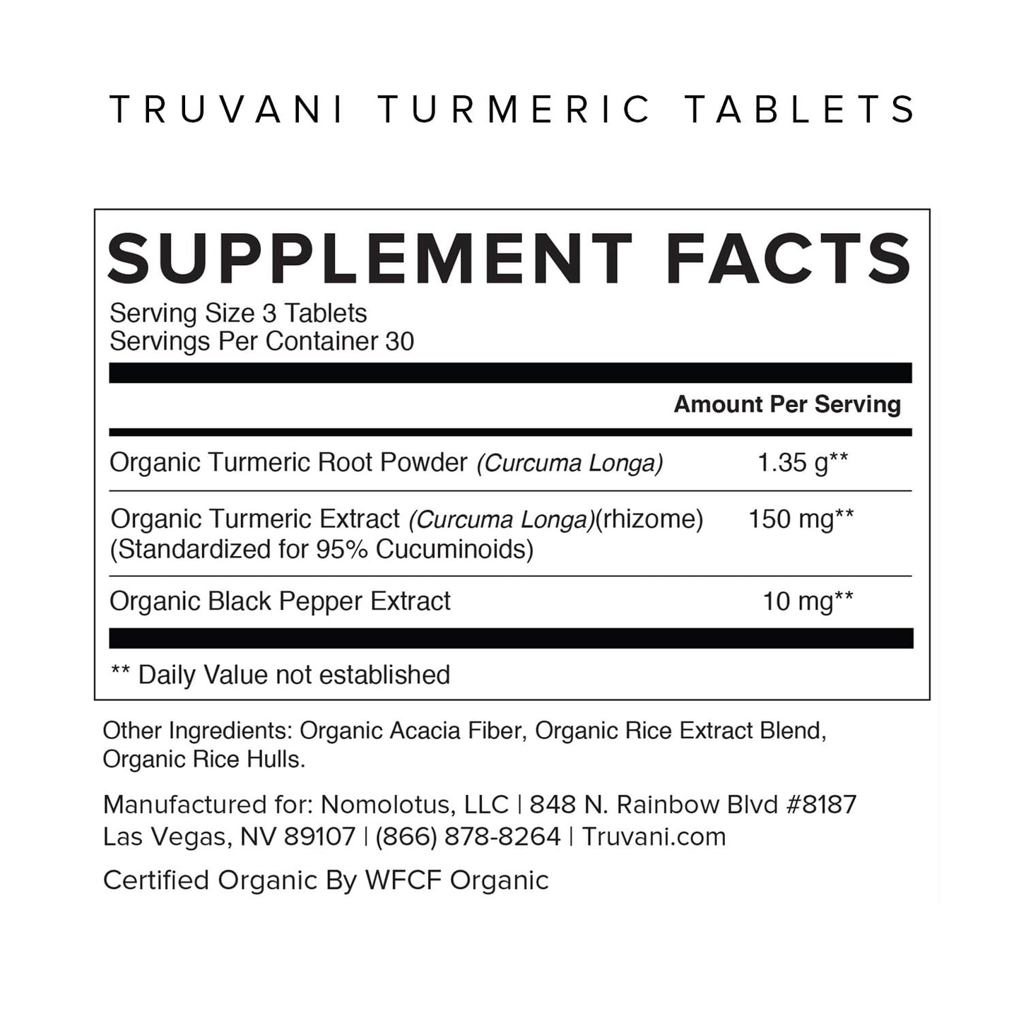 Truvani Organic Turmeric Curcumin 1,350 mg - 90 Tablets | Joint Support