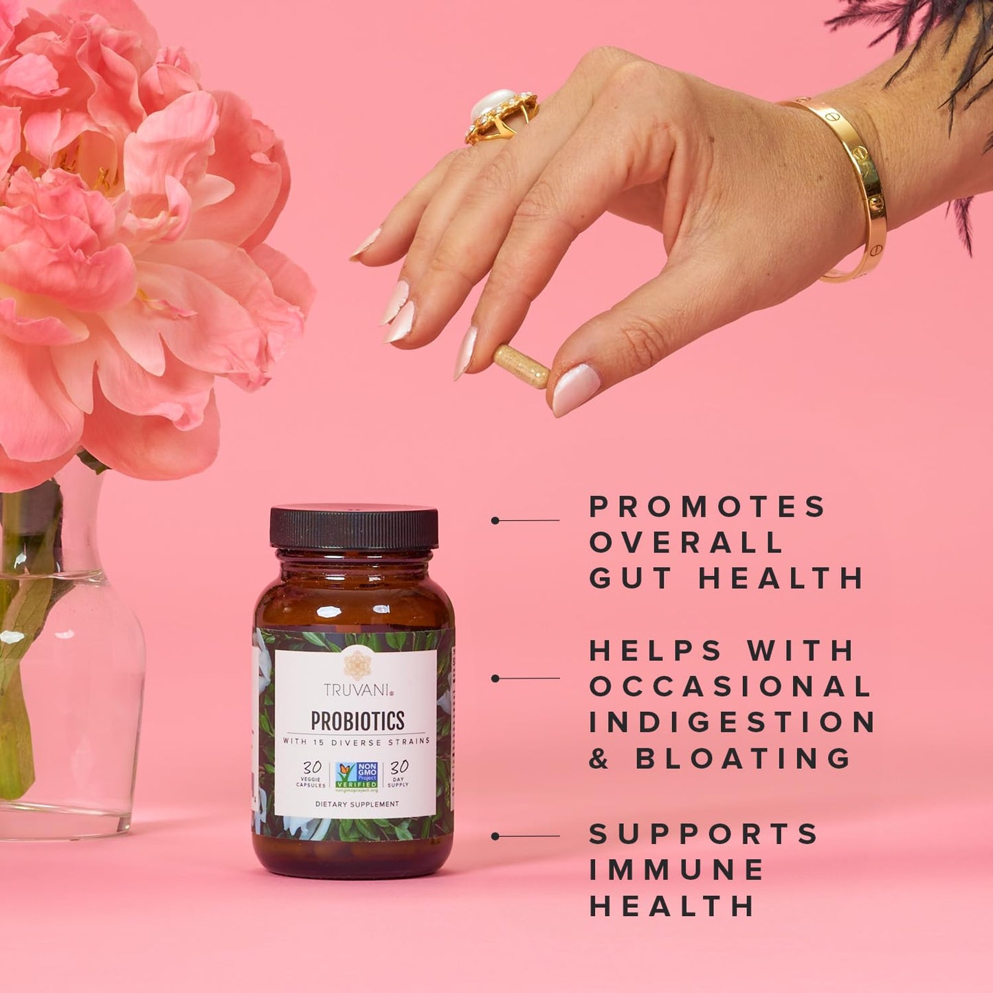Truvani Probiotic Supplement | 30 Servings, 15B CFU | Vegan, Non-GMO