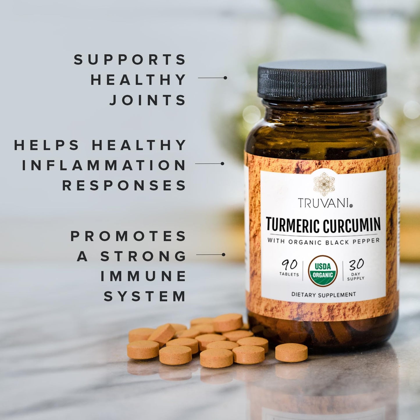 Truvani Organic Turmeric Curcumin 1,350 mg - 90 Tablets | Joint Support