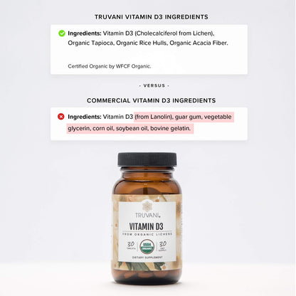 Truvani Organic Vitamin D3 - Plant-Based, USDA Organic, Gluten-Free (30 Tablets)