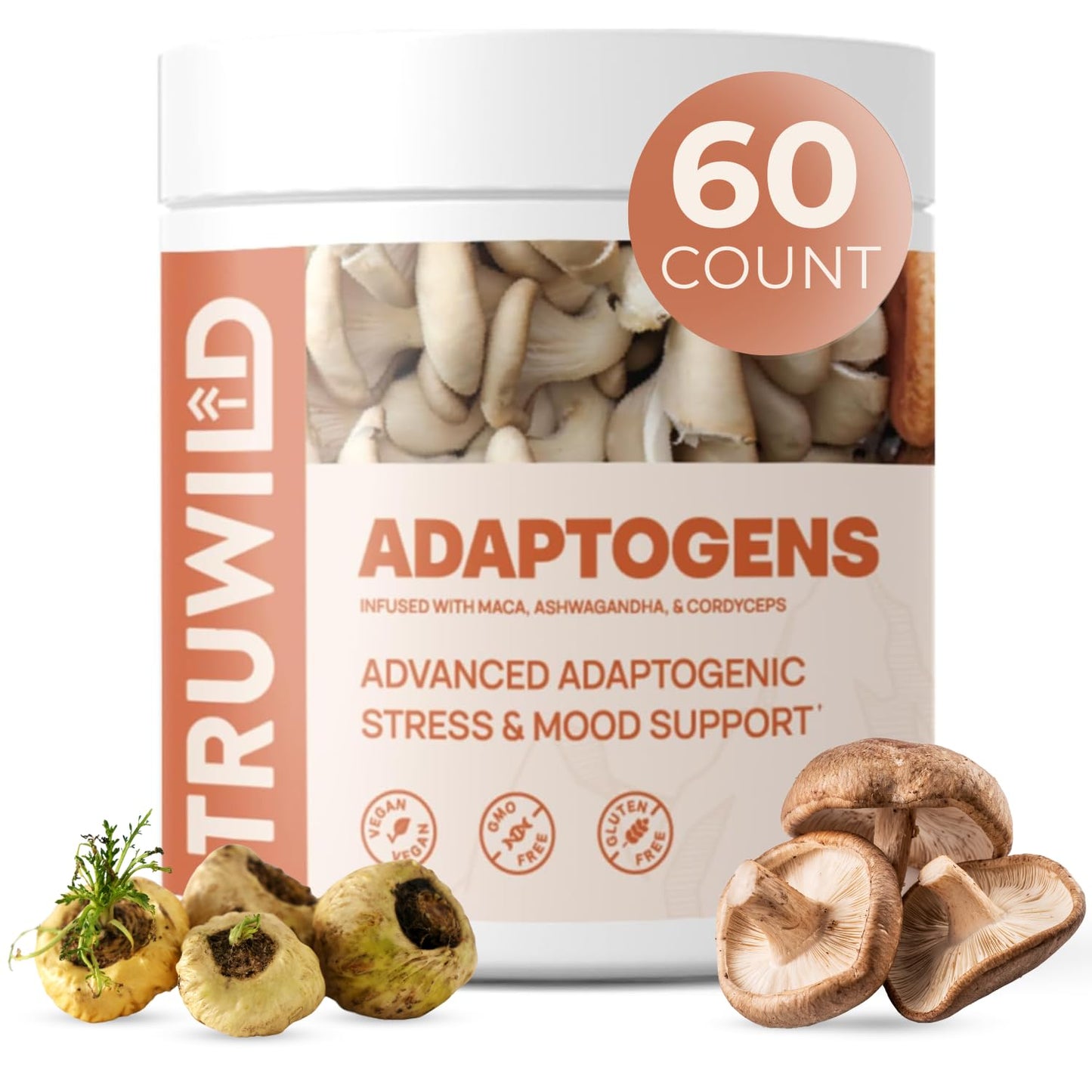 TruWild Adaptogen Blend – Cordyceps, Maca & Ashwagandha (60 Caps)